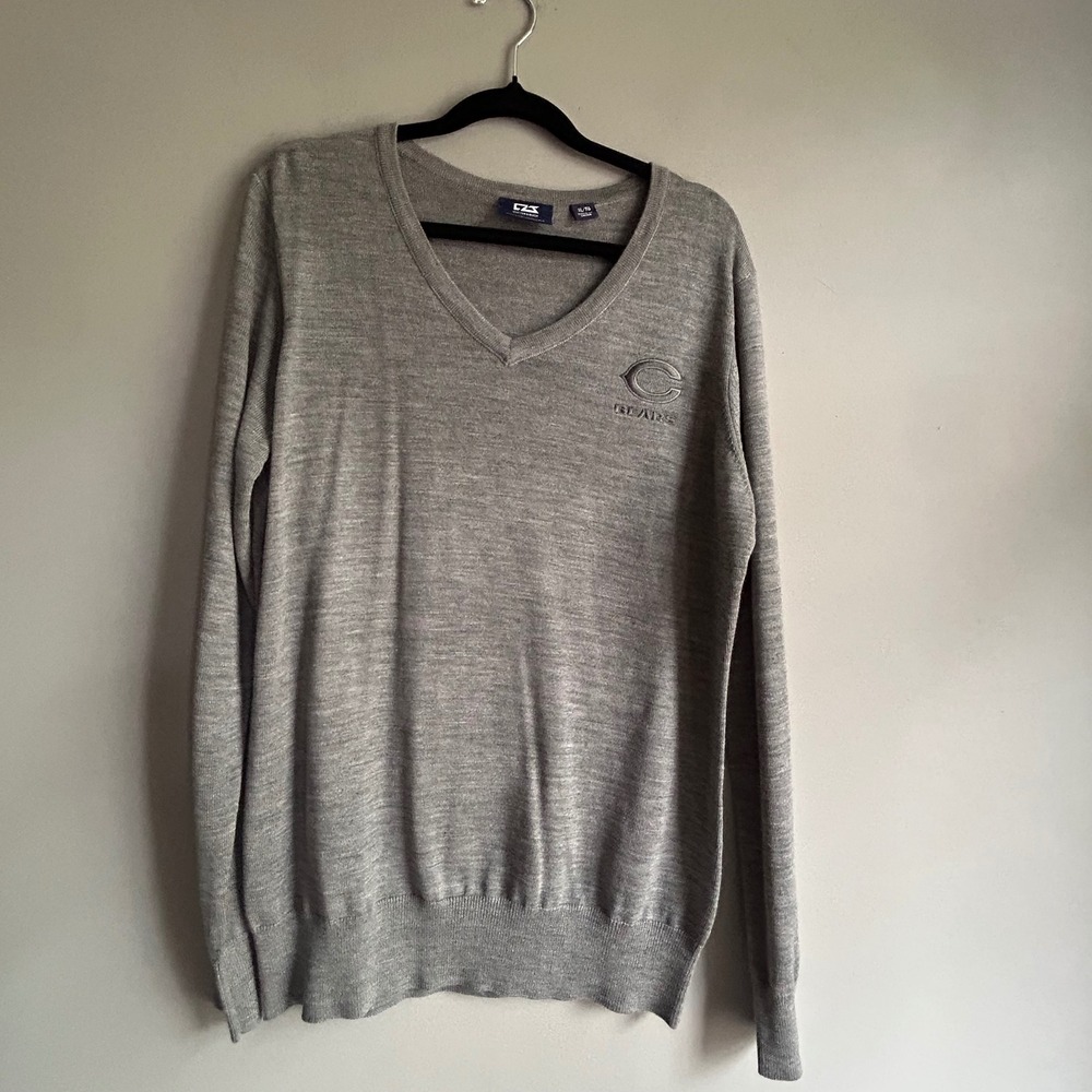 Cutter & Buck Chicago Bears Mens XL Gray Merino Wool Blend V-Neck Sweater NFL